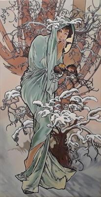 A copy of a painting by Alphonse Mucha. Winter. Series "Seasons"