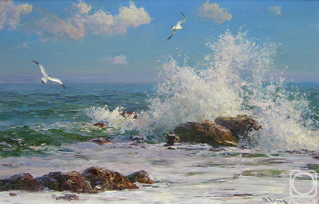 Seng Anatoliy. Sea surf with gulls