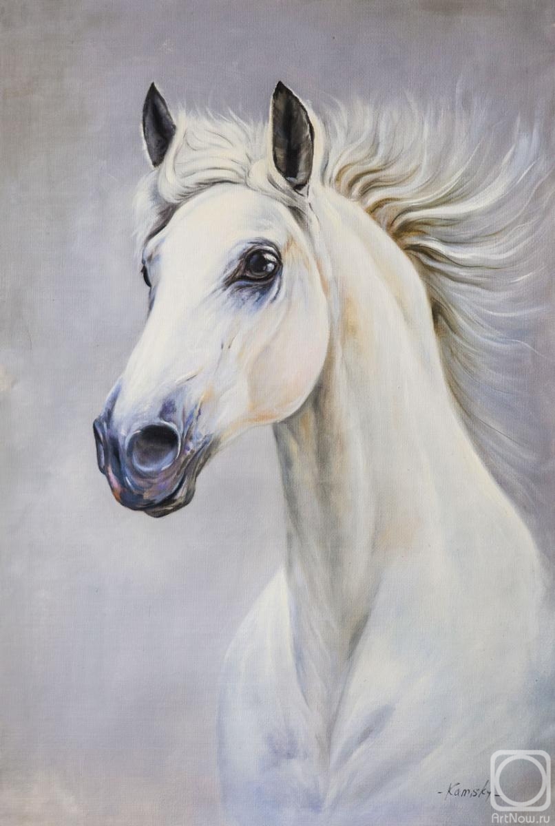 Kamskij Savelij. Portrait of a white horse N2