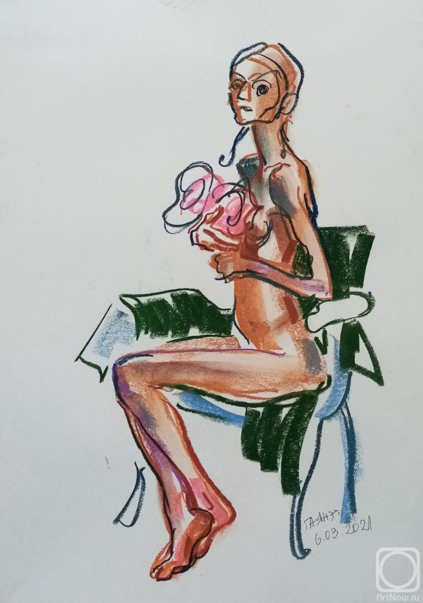 Dobrovolskaya Gayane. Sitting nude with flowers