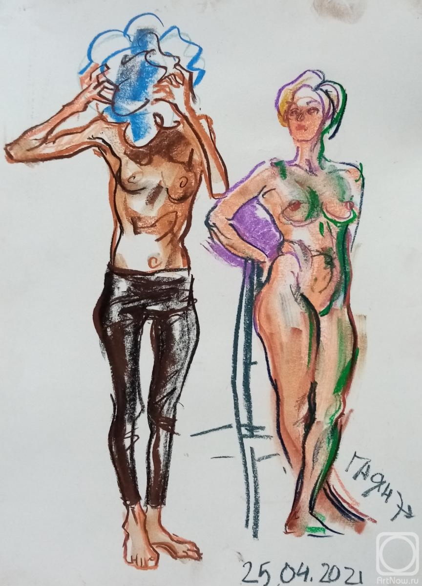 Dobrovolskaya Gayane. Topless girl with flower and standing nude