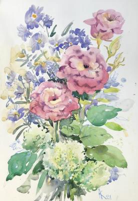 Bouquet with viburnum and eustoma. Kurnosenko Antonina