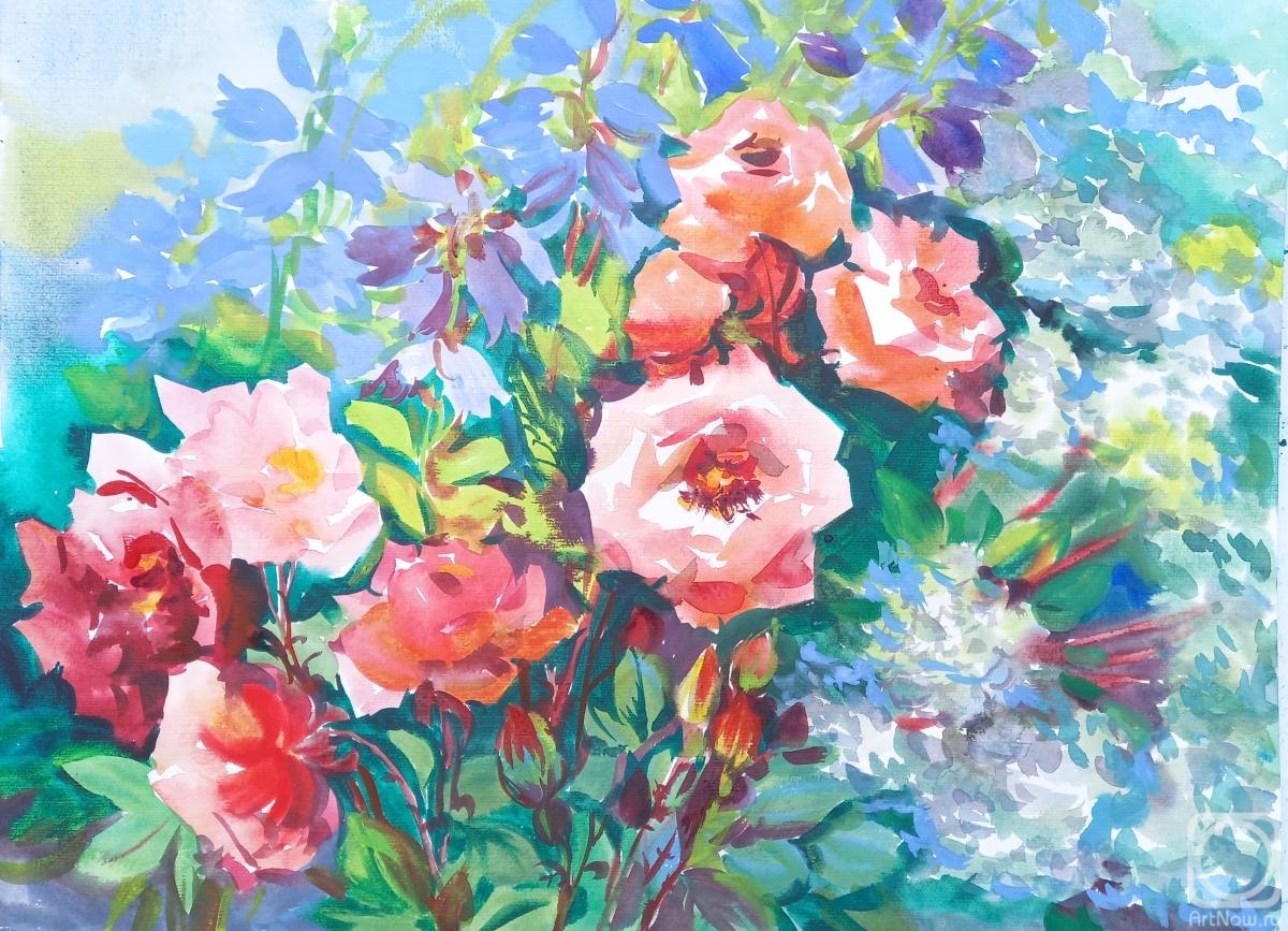 Mikhalskaya Katya. Roses and hydrangeas