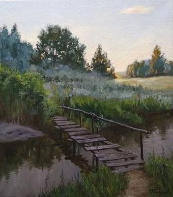 A small wooden bridge (Landscape With A Foggy Morning). Tikunova Olga