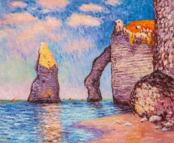 A copy of Claude Monet's painting. The Needle Rock and Port d'Aval, 1885. Kamskij Savelij