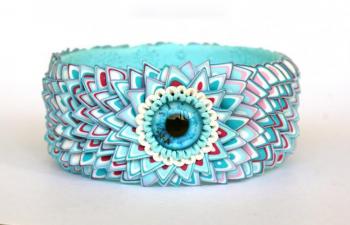 Turquoise Owl bracelet made of polymer clay. Konyaeva Olga
