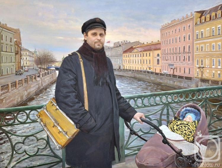 Biryukova Lyudmila. Portrait of artist Fyodor Zhukov with his son