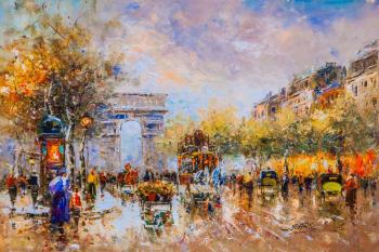Landscape of Paris by Antoine Blanchard Champs Elysees, Arc de Triomphe N2,copy