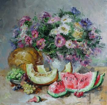 Still life with melon and watermelon