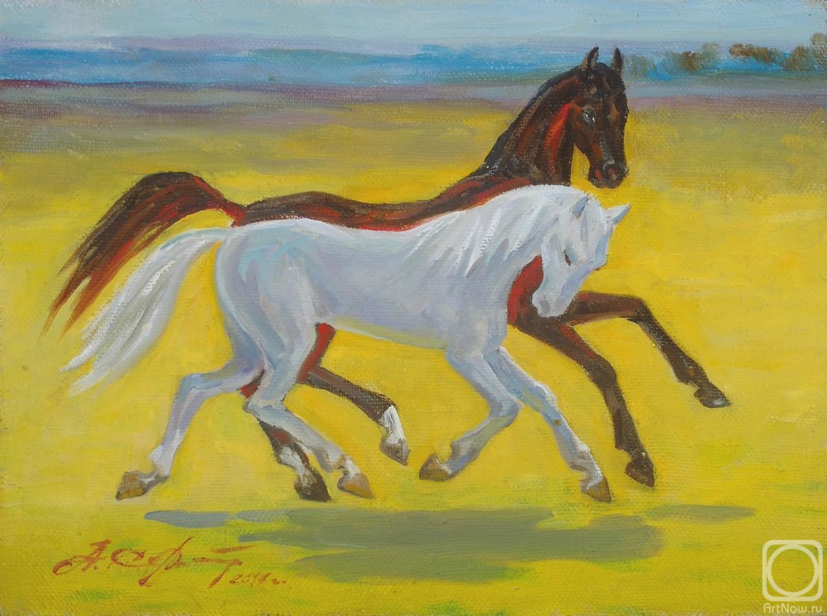 Seryy Aleksey. Horses in the field