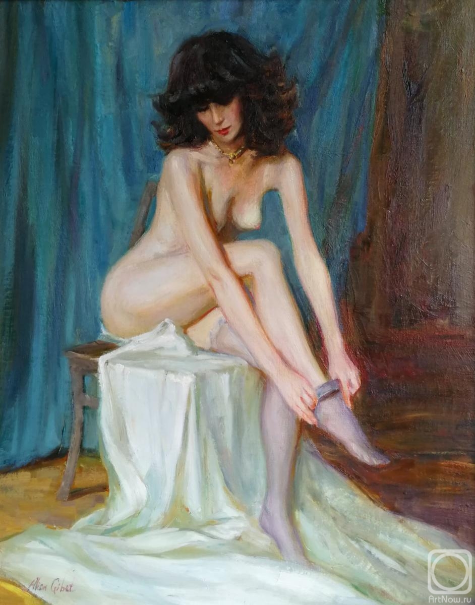 Gibet Alisa. Nude on a blue background