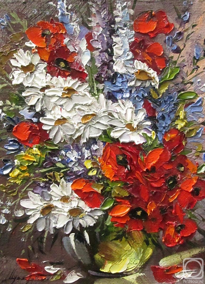 Schubert Albina. Poppies and daisies, cornflowers