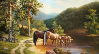 At the watering place (Landscape With Horses). Cherkasov Vladimir