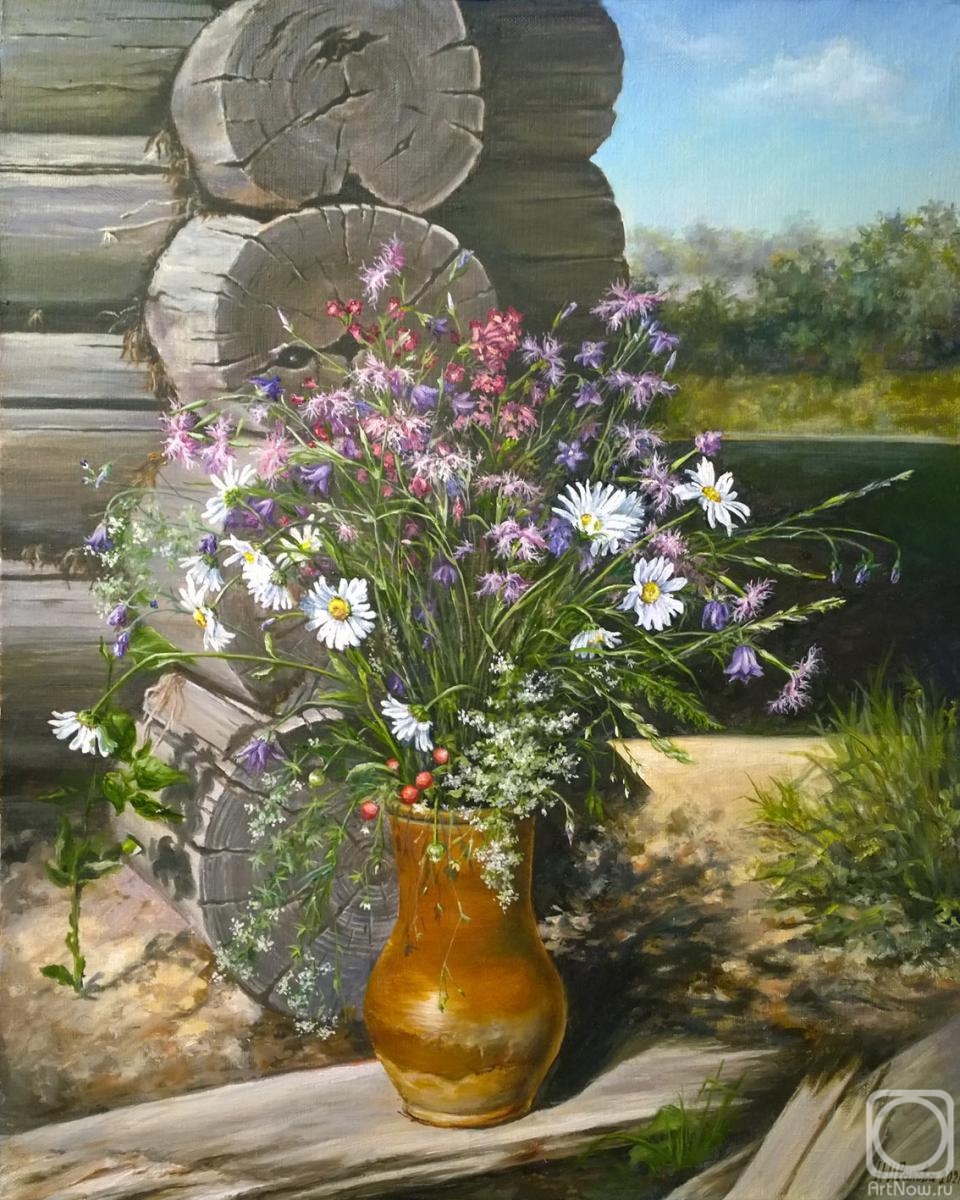 Ivanova Nadezhda. Bouquet of wild flowers in krynka