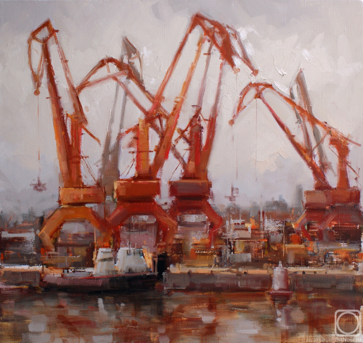 Shalaev Alexey. Sketch for the painting Family. Port cranes