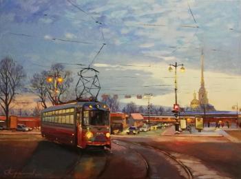 Evening tram on Petrogradka. Korabelnikov Aleksey