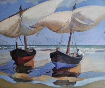 Copy of the painting "Beached Boats" by Joaquin Sorolla. Rohlina Polina