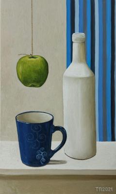 Blue mug and apple. Popova Tatyana