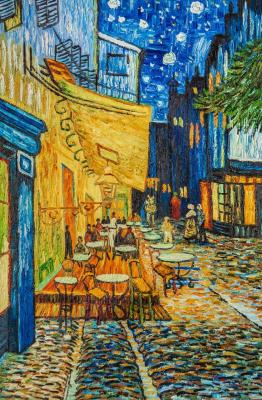 A copy of Van Gogh's painting. The terrace of the night cafe Place du Forum in Arles (Cafe Terrace At Night). Vlodarchik Andjei