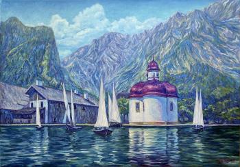 Boats on Lake Koenigssee (Boats On The Lake Painting). Dobrovolsky Arthur