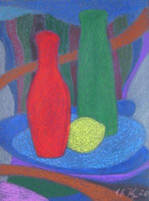Still life with a red bottle