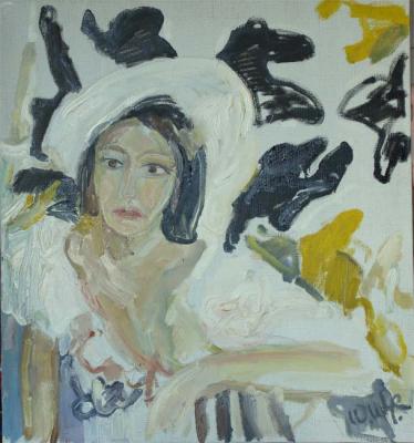 Woman in white bonnet