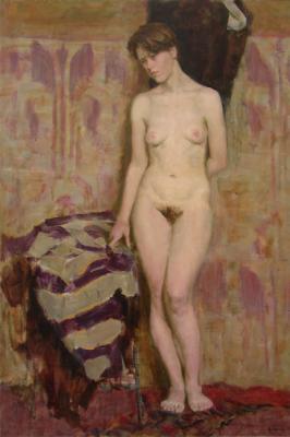 Naked on a lilac background