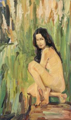 Nude, naked girl, grass, oil painting, interior painting, impressionism,