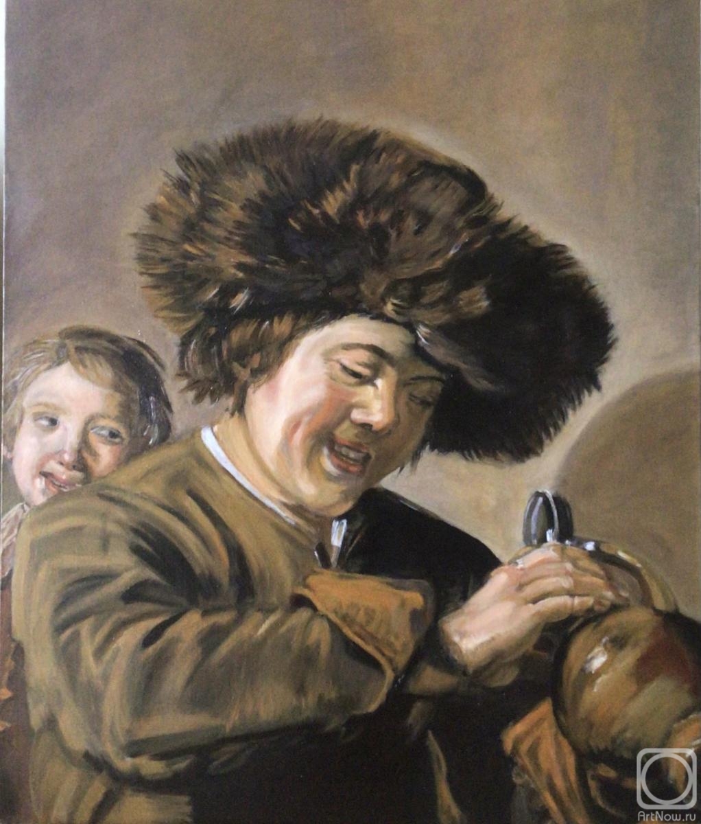 Ageeva Rimma. Two laughing boys with a beer mug