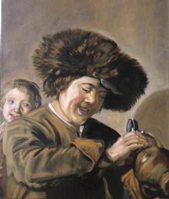 Two laughing boys with a beer mug. Ageeva Rimma