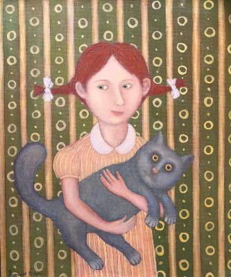 Girl with a cat. Antonov Roman