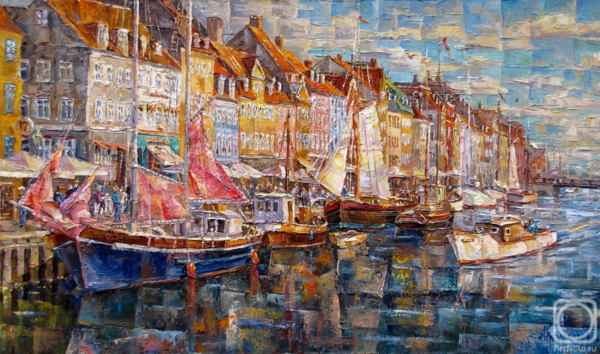 Kolokolov Anton. Sunny evening in Copenhagen. Yacht with pink sails