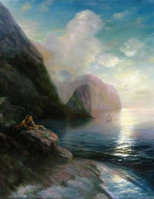Copy of the painting by I. K. Aivazovsky "Pushkin in the Crimea at the Gurzuf rocks". Rychkov Aleksey