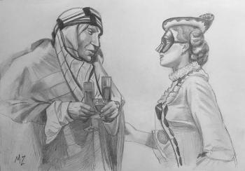 Sheikh and Pierrette (Graphics Pencil Drawing). Zozoulia Maria