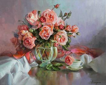 Still life with pink roses. Rogozina Svetlana