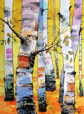 Yellow birch trees. Stuliev Leonid
