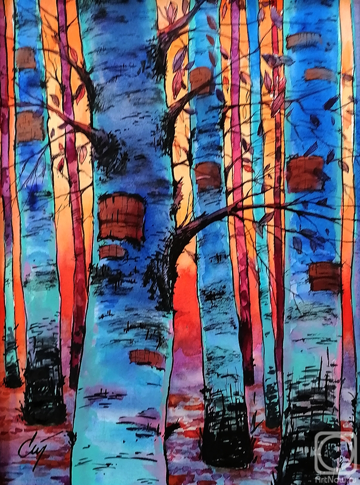 Stuliev Leonid. Blue birch trees
