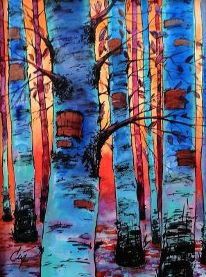 Blue birch trees