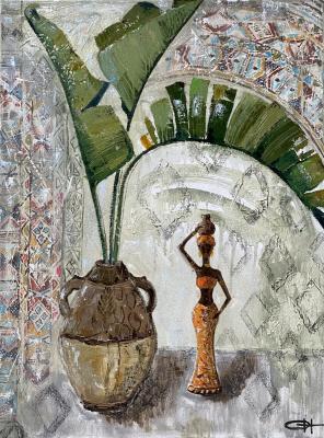 Still life with an African figure (Palm Leaves). Novikova Olesya