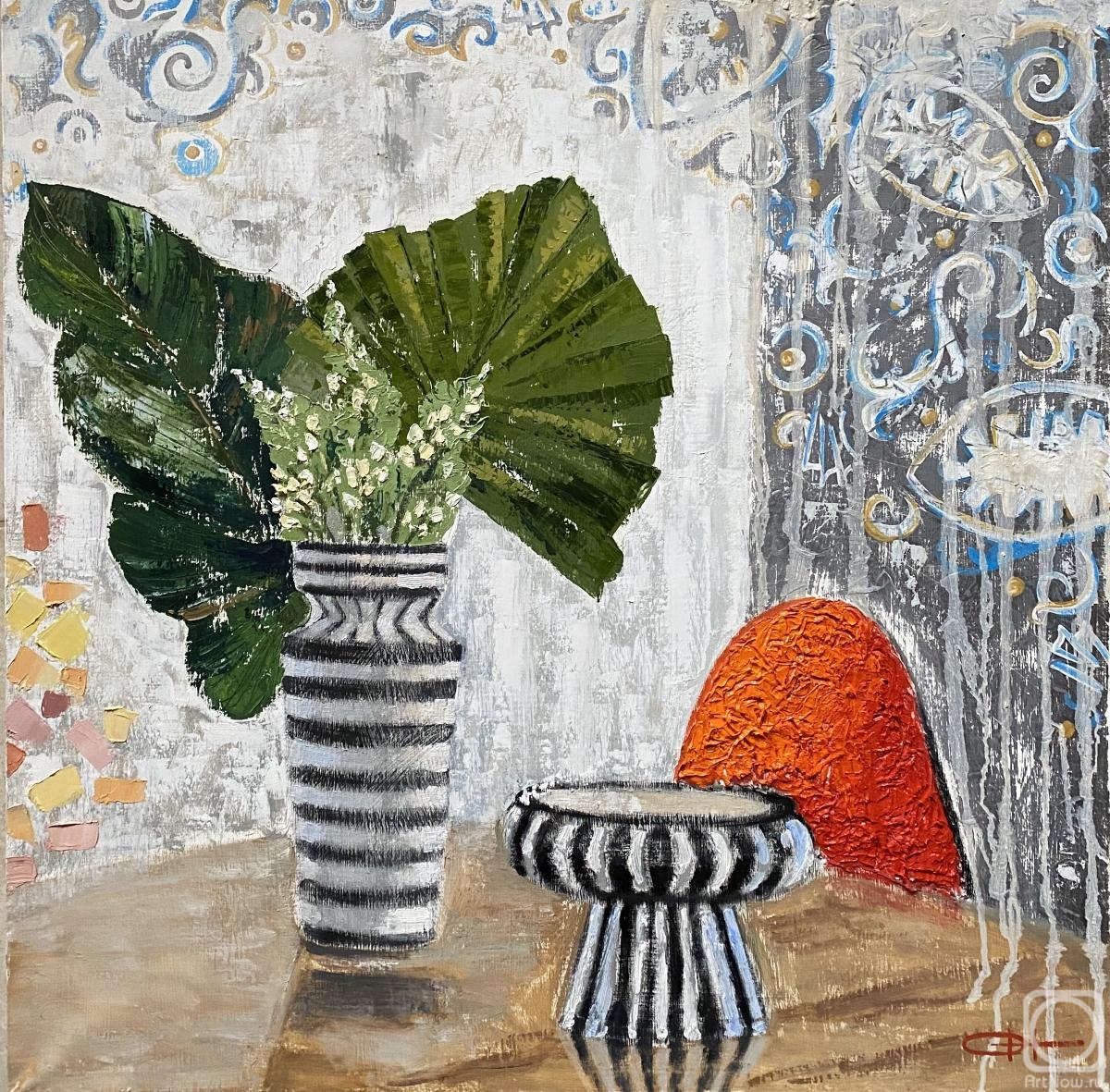Novikova Olesya. Still life with striped vases