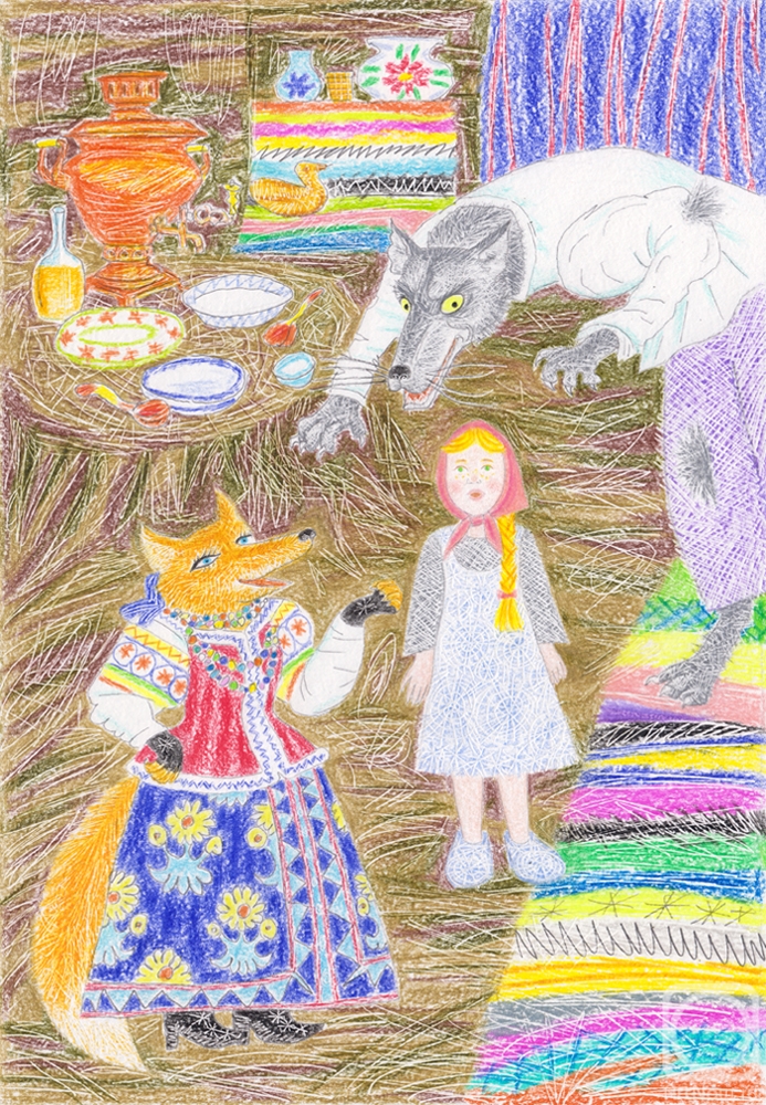 Obolenskiy Alexandr. Fox, Wolf and Girl