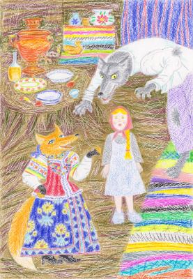 Fox, Wolf and Girl. Obolenskiy Alexandr