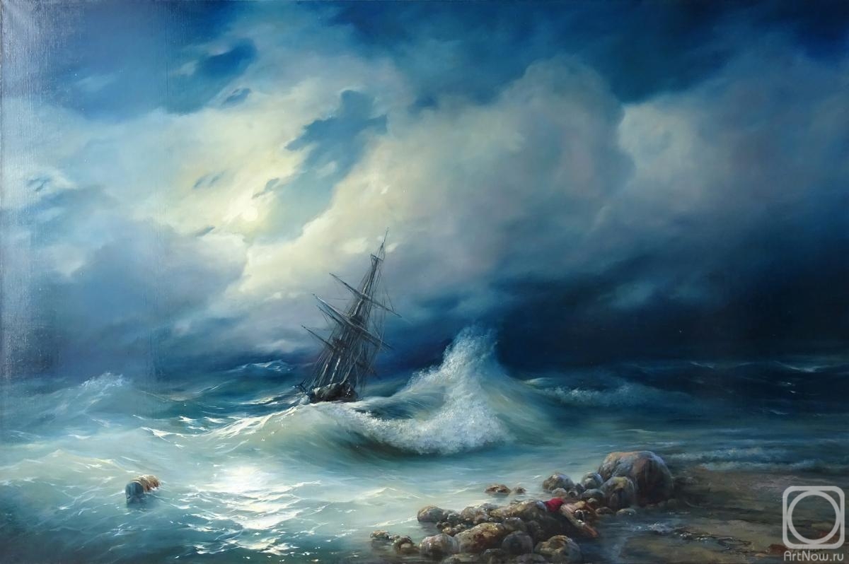 Rychkov Aleksey. A copy of the painting by I. K. Aivazovsky "Stormy Sea at night"