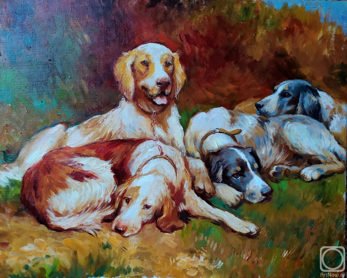 Simonova Olga. Copy of T. Blinks' painting "Dogs after the Hunt"