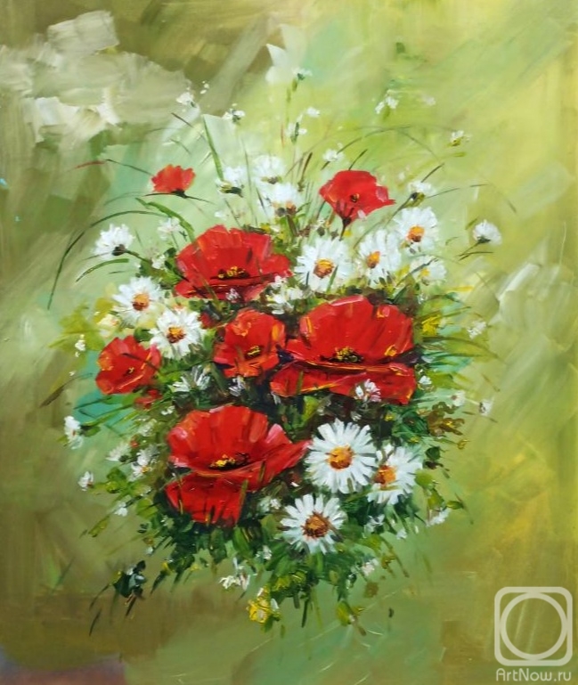 Miftahutdinov Nail. Bouquet of daisies and poppies