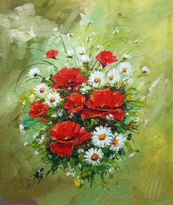 Bouquet of daisies and poppies. Miftahutdinov Nail