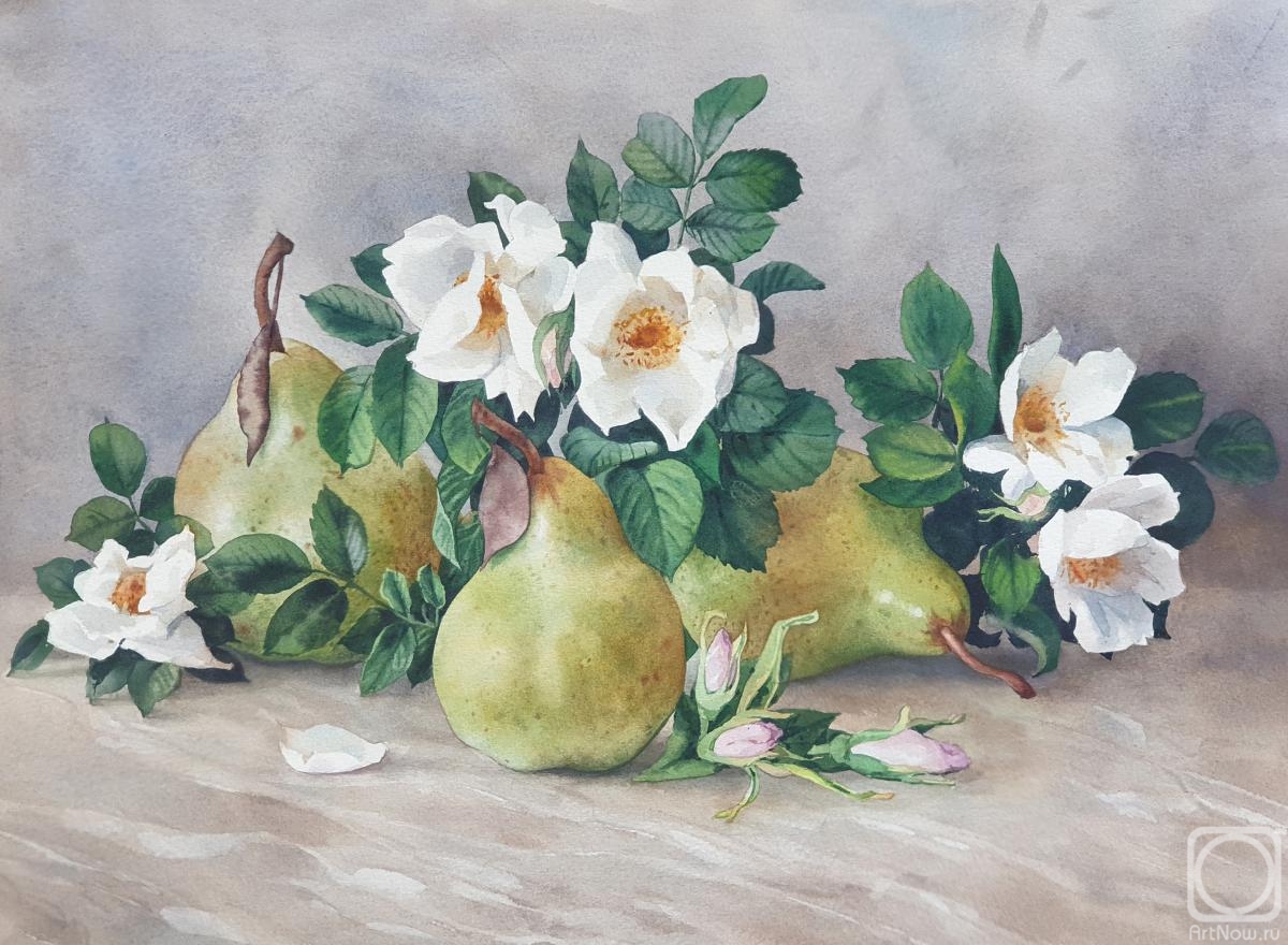 Shundeeva Tatiana. Still life with pears and rosehip