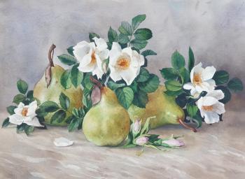 Still life with pears and rosehip