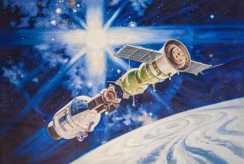 Copy of the painting by Robert McCall Handshake in space. Kamskij Savelij