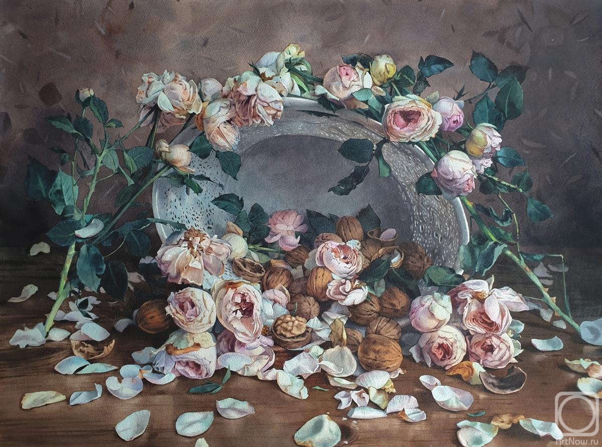 Shundeeva Tatiana. Still life with roses and nuts